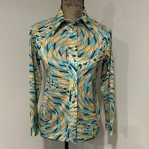 Vintage Geometric Patterned Big collar button down Shirt Size Small